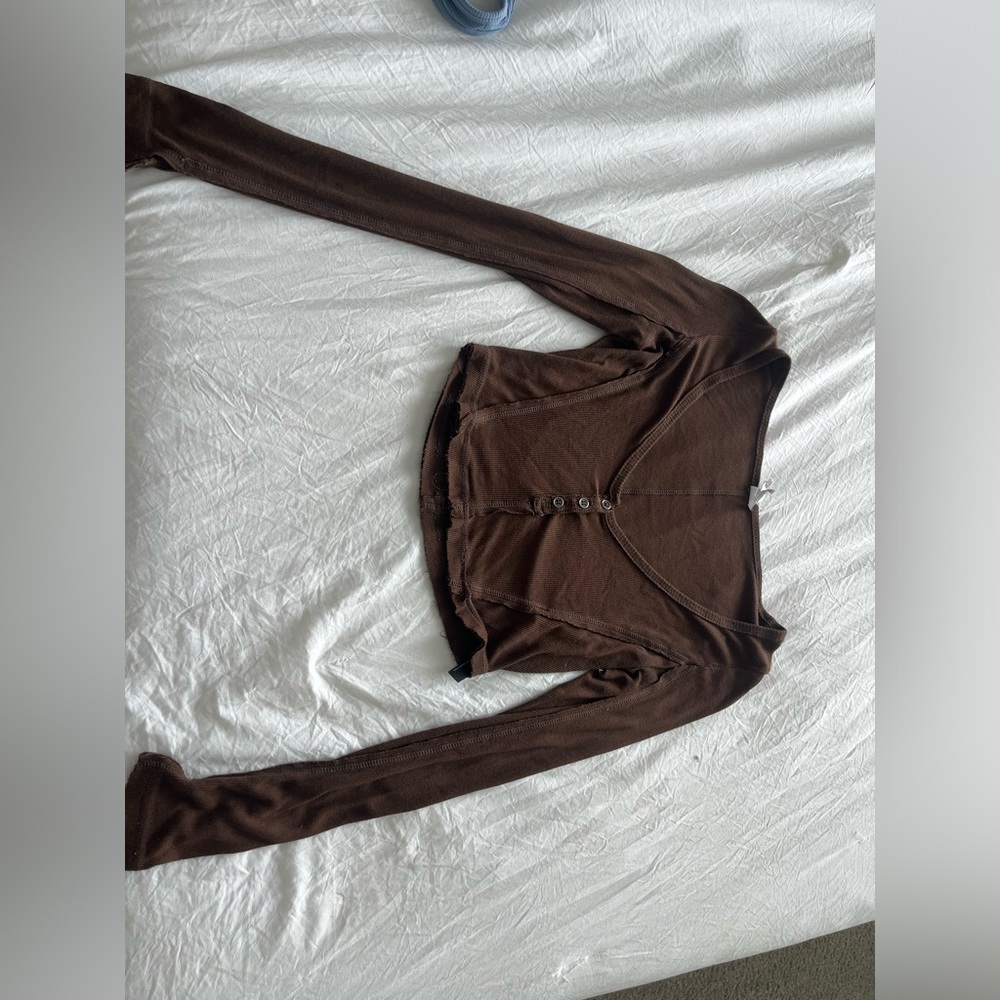 Brown Long Sleeve Button-Up Top from urban outfitters